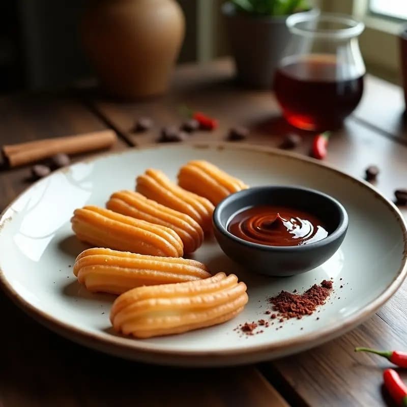 Churros de Maíz con Salsa de Chocolate y Guindilla: Receta Española Vegana y Picante