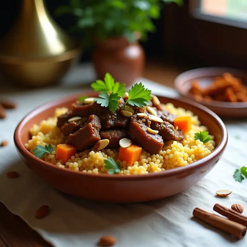 Couscous Marroquí con Cordero y Dátiles: Receta Tradicional en Olla Rápida para 6 Personas