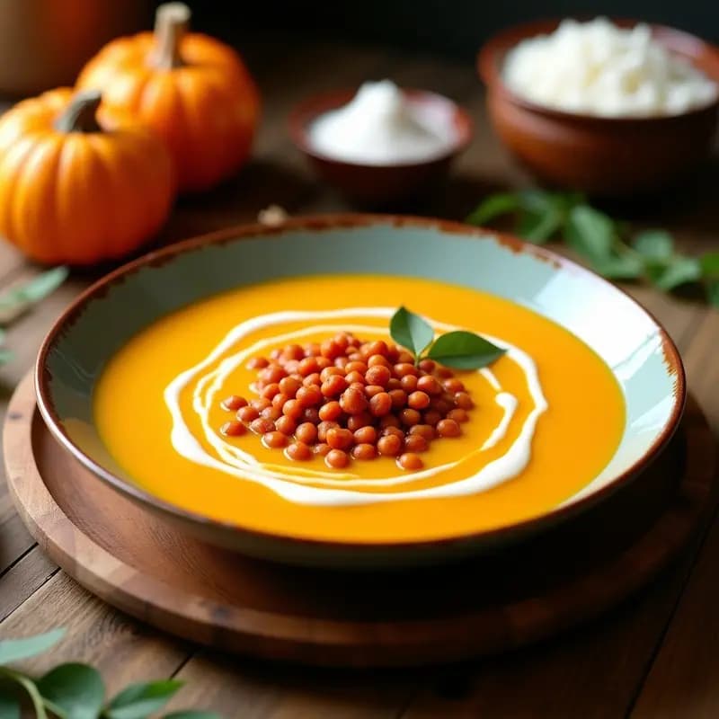 Crema de Calabaza y Coco con Lentejas Rojas: Receta Vegana Express en 25 Minutos