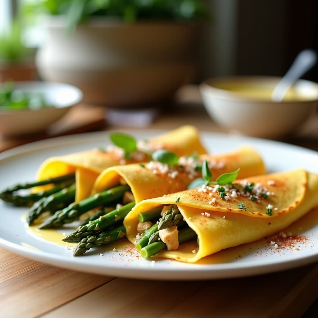 Crepes de Harina de Lentejas con Relleno de Espárragos y Tofu: Receta Vegana Sin Gluten