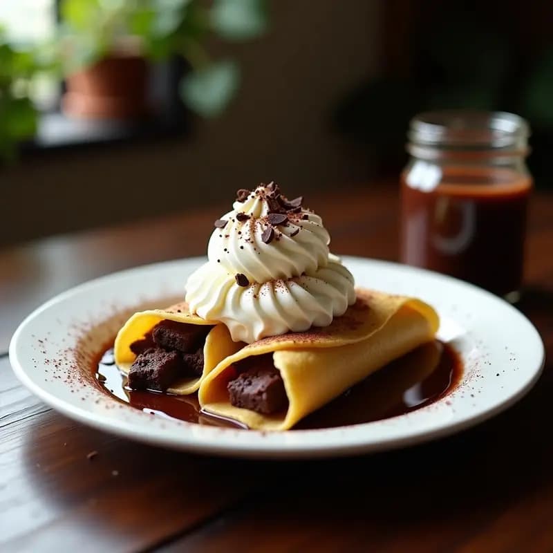 Crepes Rellenos de Helado de Vainilla, Brownies y Sirope de Chocolate: El Desayuno Más Irresistible