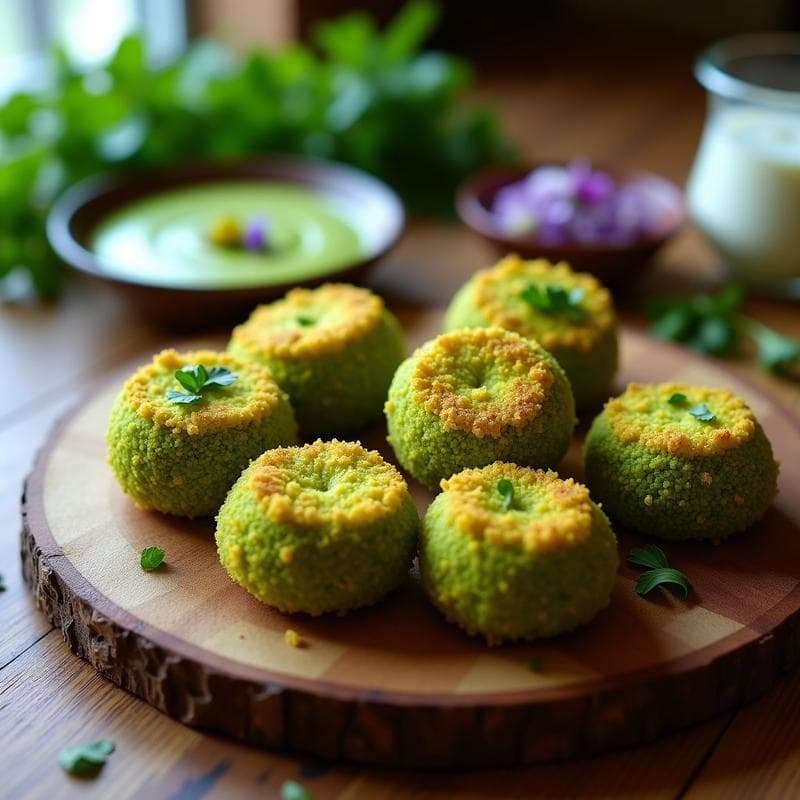 Croquetas de Espirulina y Queso de Anacardos con Pan de Maíz: Aperitivo Proteico y Sin Horno