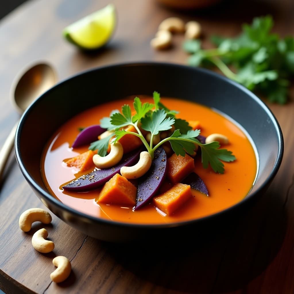 Curry de Camote Morado y Anacardos: Receta Vegana en Olla Lenta con Toque Tailandés