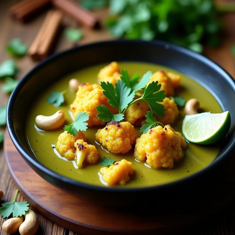 Curry de coliflor asada y anacardos: Receta india en olla express cremosa y vegana