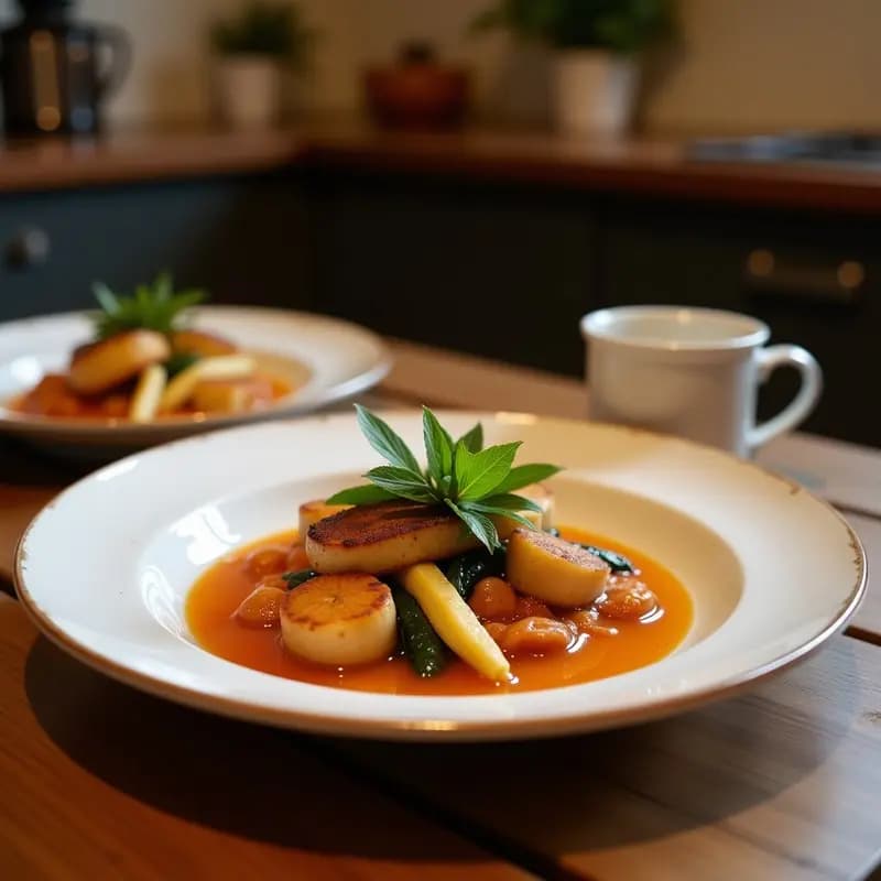Plato tradicional marroquí de cuscús integral con trozos de cordero tierno, zanahorias, calabaza y coliflor al vapor, decorado con pasas rubias, almendras tostadas y albahaca fresca. Receta de cuscús con cordero y verduras al vapor en olla express.