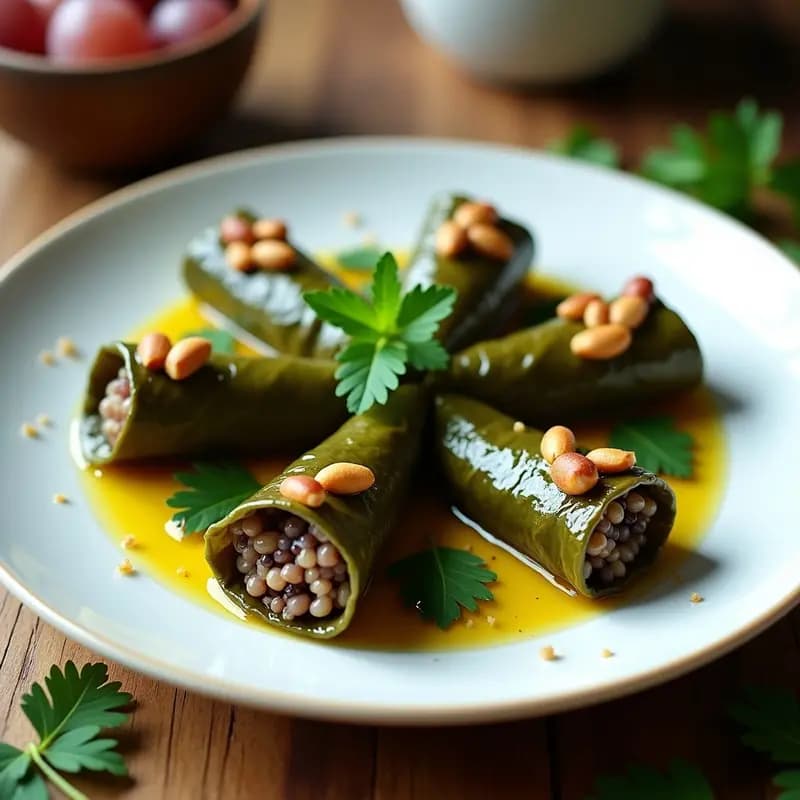 Dolma de Hojas de Parra con Arroz Salvaje y Piñones: Receta Armenio-Griega Sin Gluten