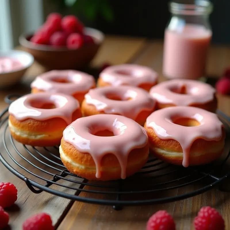 Donas Rellenas de Cream Cheese y Mermelada de Frambuesa con Glaseado de Vainilla: Desayuno de Campeón