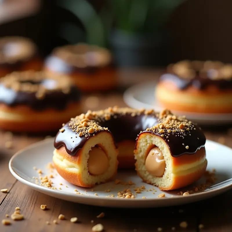 Donas Rellenas de Crema de Cacahuete y Bañadas en Chocolate Negro: Dulce Pecado en Cada Bocado