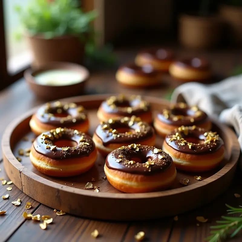 Donas Rellenas de Nutella y Bañadas en Chocolate con Virutas de Oro Comestible: Desayuno de Reyes