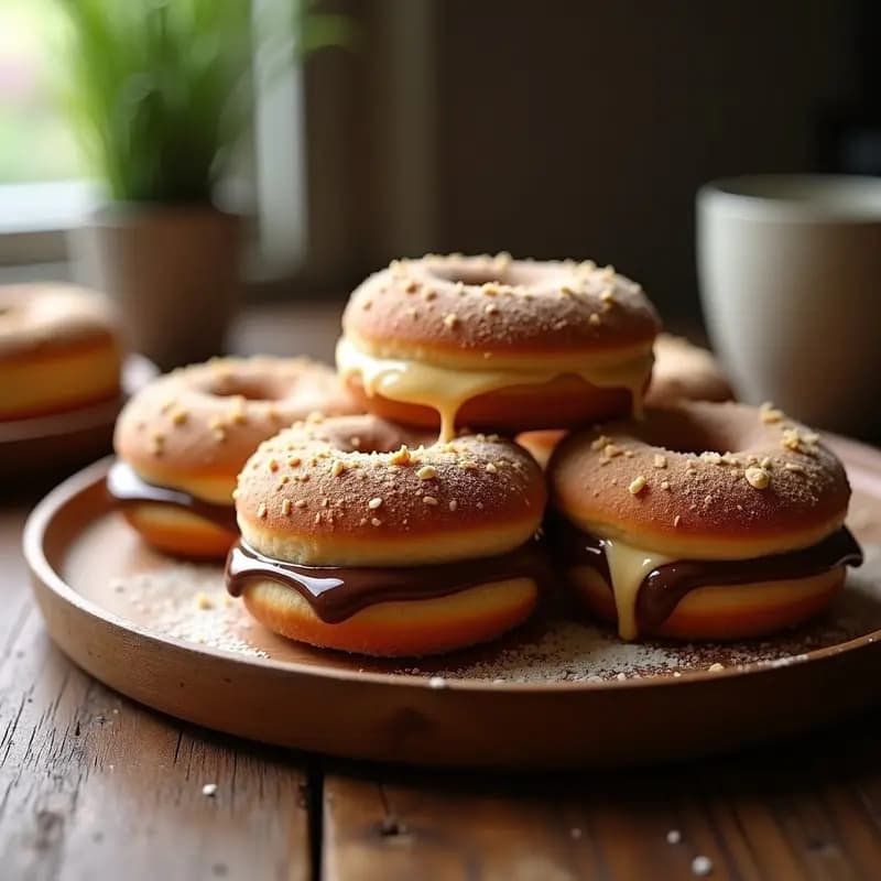 Donas Rellenas de Nutella y Crema de Avellanas con Topping de Galleta Triturada: Desayuno Decadente