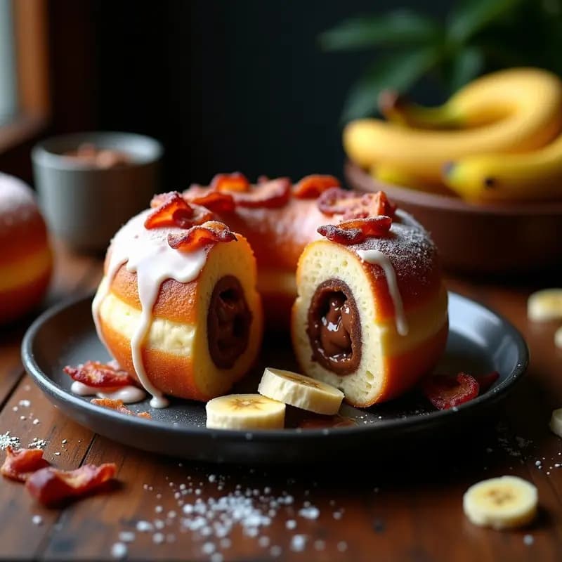 Donut Gigante Relleno de Nutella, Plátano y Trozos de Bacon: Postre Decadente para un Capricho Dulce-Salado