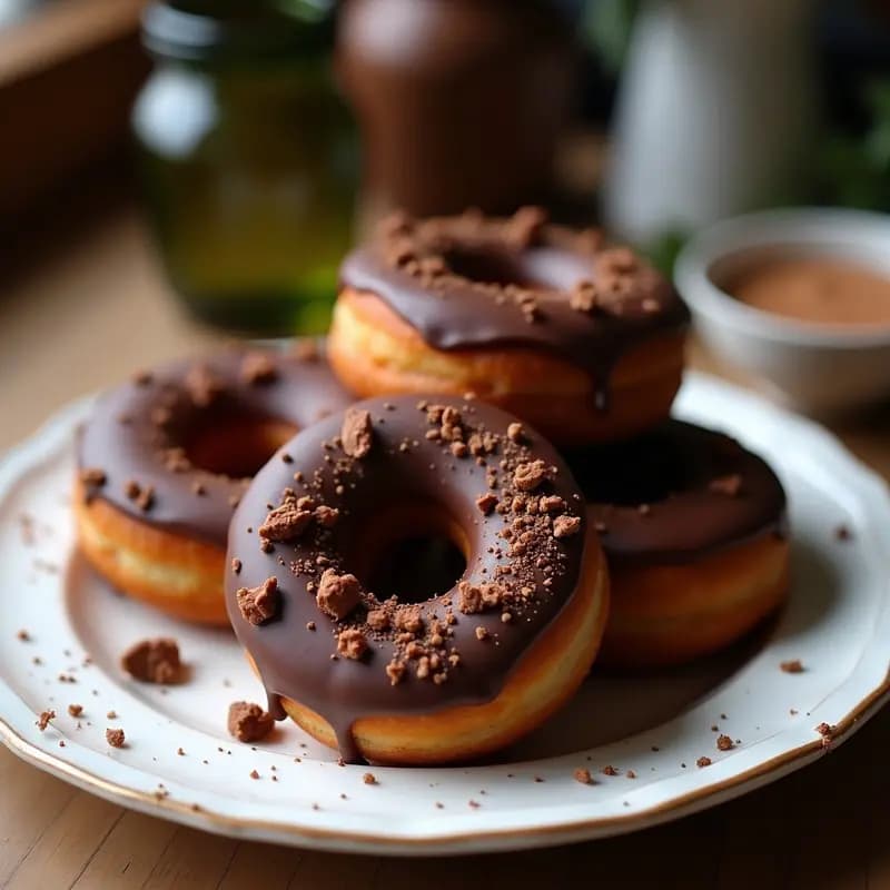 Donuts de Avellanas y Cacao: Postre Italiano Sin Horno y Sin Azúcar con Cobertura de Chocolate Negro