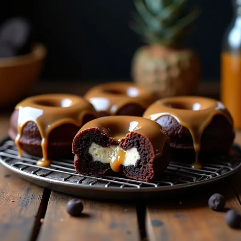 Donuts de Chocolate con Relleno de Mousse de Oreo y Cobertura de Caramelo Salado