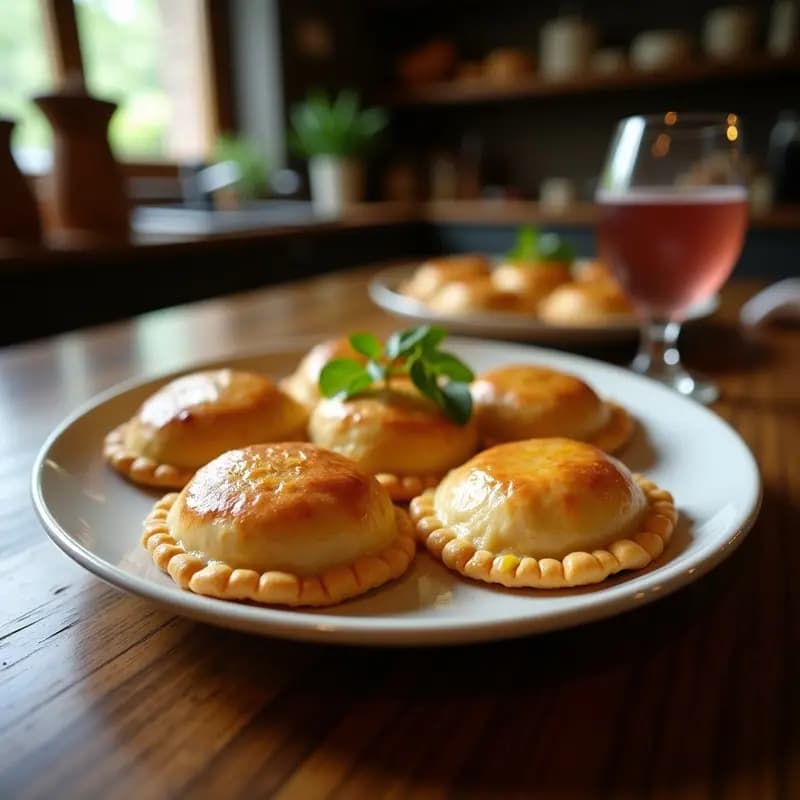 Empanadas doradas de mijo y chorizo ibérico sobre papel de hornear, con perejil fresco espolvoreado y trozos de chorizo visibles en el relleno, receta española sin harina para tupper.