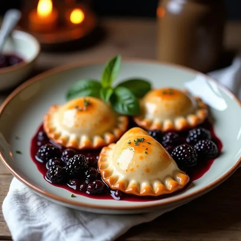 Bandeja de empanadas doradas rellenas de queso ricotta y moras, con textura crujiente y acabado brillante por el huevo batido. Postre colombiano tradicional hecho en Thermomix.