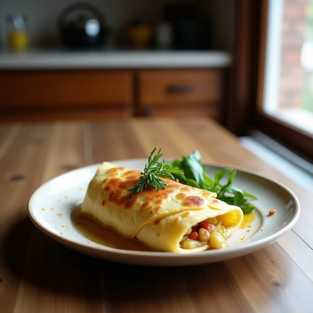 Empanadillas doradas y crujientes de algas wakame y queso de anacardos dispuestas en un plato de cerámica blanca, con semillas de sésamo negro por encima y un bol pequeño de salsa de soja al lado. Receta vegana marina en airfryer.