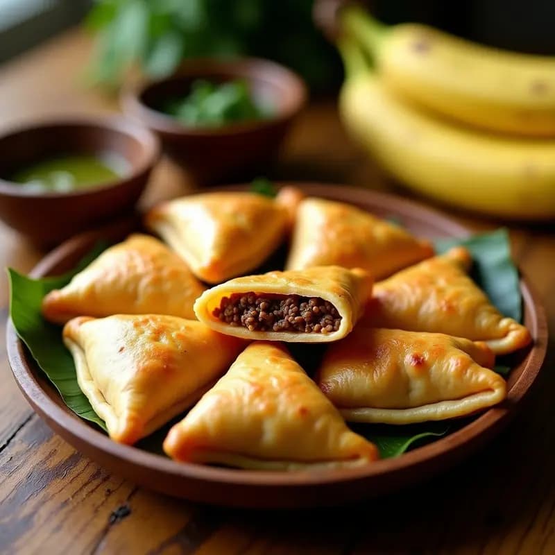 Empanadillas de carimañola doradas y crujientes rellenas de carne de res, dispuestas en una canasta de airfryer con fondo borroso. Receta colombiana tradicional con toque moderno.