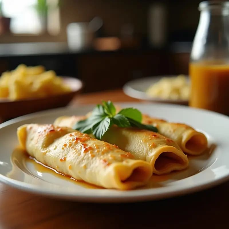 Empanadillas doradas y crujientes de masa de yuca rellenas de berenjena ahumada, servidas en un plato de madera con perejil fresco y un toque de aceite de oliva, receta colombiana vegana.