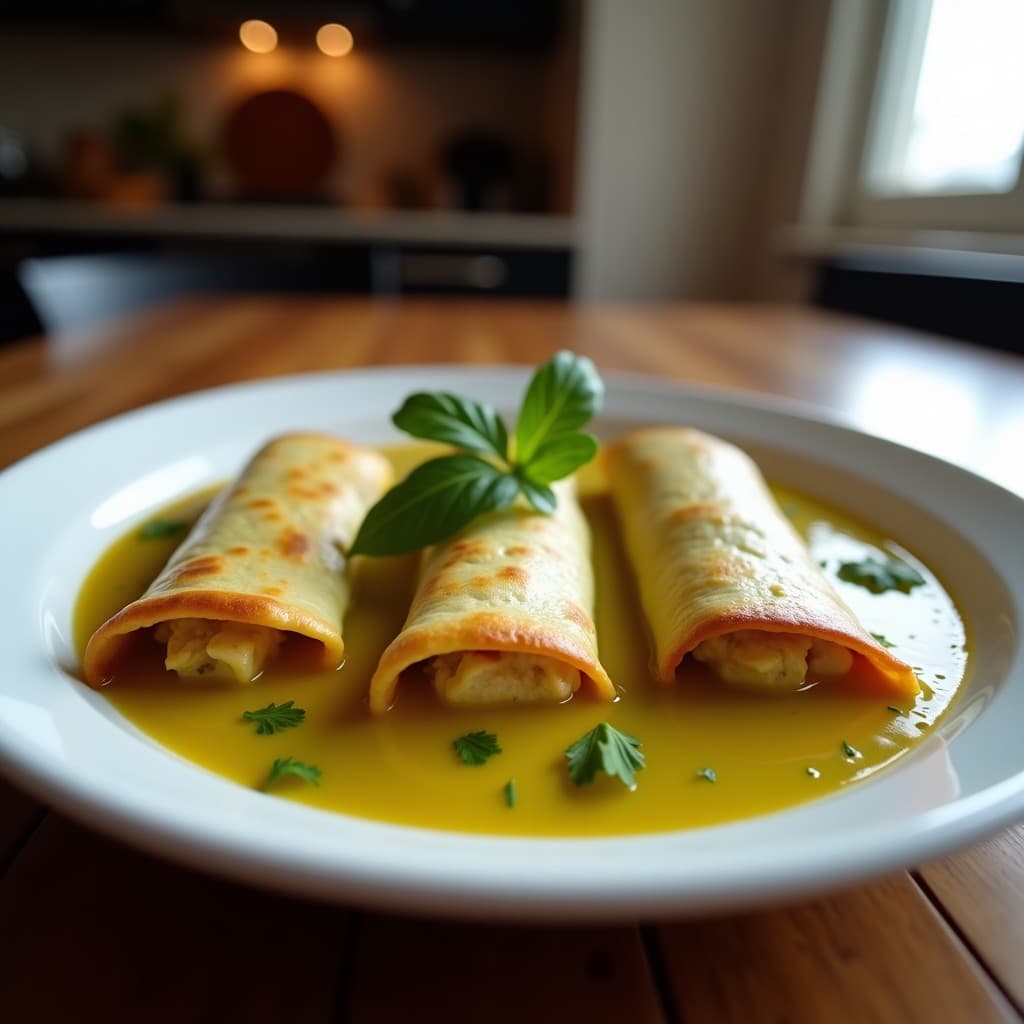 Empanadillas doradas de masa de plátano verde rellenas de pollo al curry, servidas en una fuente de barro con cilantro fresco y rodajas de limón, receta colombiana sin harina.