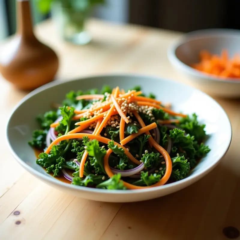 Brotas de Col Rizada con Vinagreta de Miso y Sésamo: Ensalada Coreana en 10 Minutos