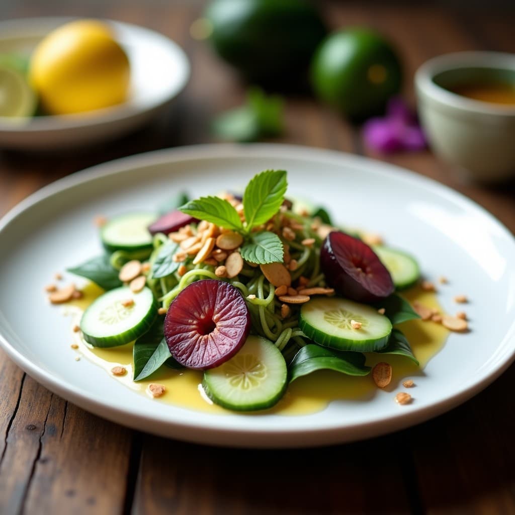 Ensalada de Kakadu y Pepino con Aderezo de Yuzu: Receta Australiana Fresca y Sin Cocción