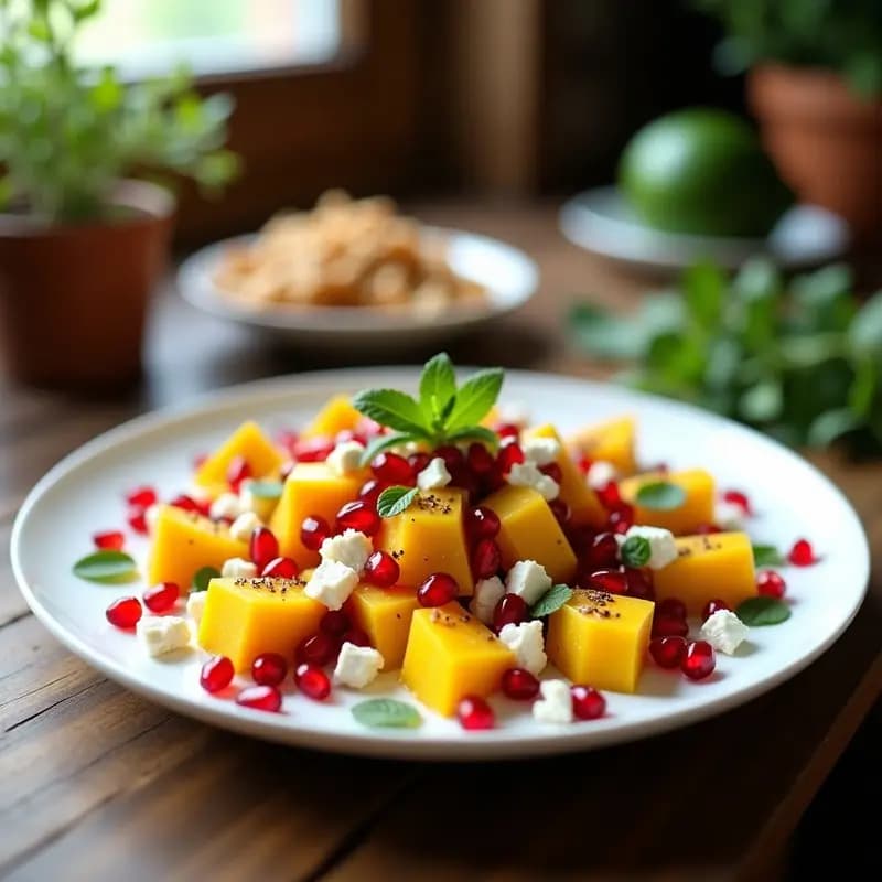 Ensalada de Mango Maduro y Queso Feta con Vinagreta de Granada: Receta Turca Fresca y Colorida
