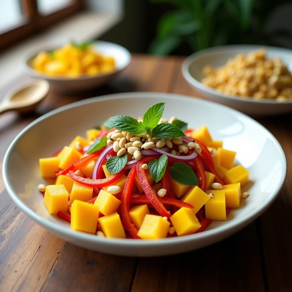 Ensalada de Mango, Pimiento Rojo y Cacahuetes con Vinagreta de Limón: Receta Vegana y Cruda