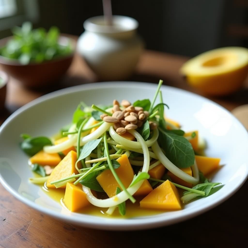 Ensalada de Mango Verde y Hinojo con Vinagreta de Mostaza de Dijon: Receta Crudivegana en 10 Minutos