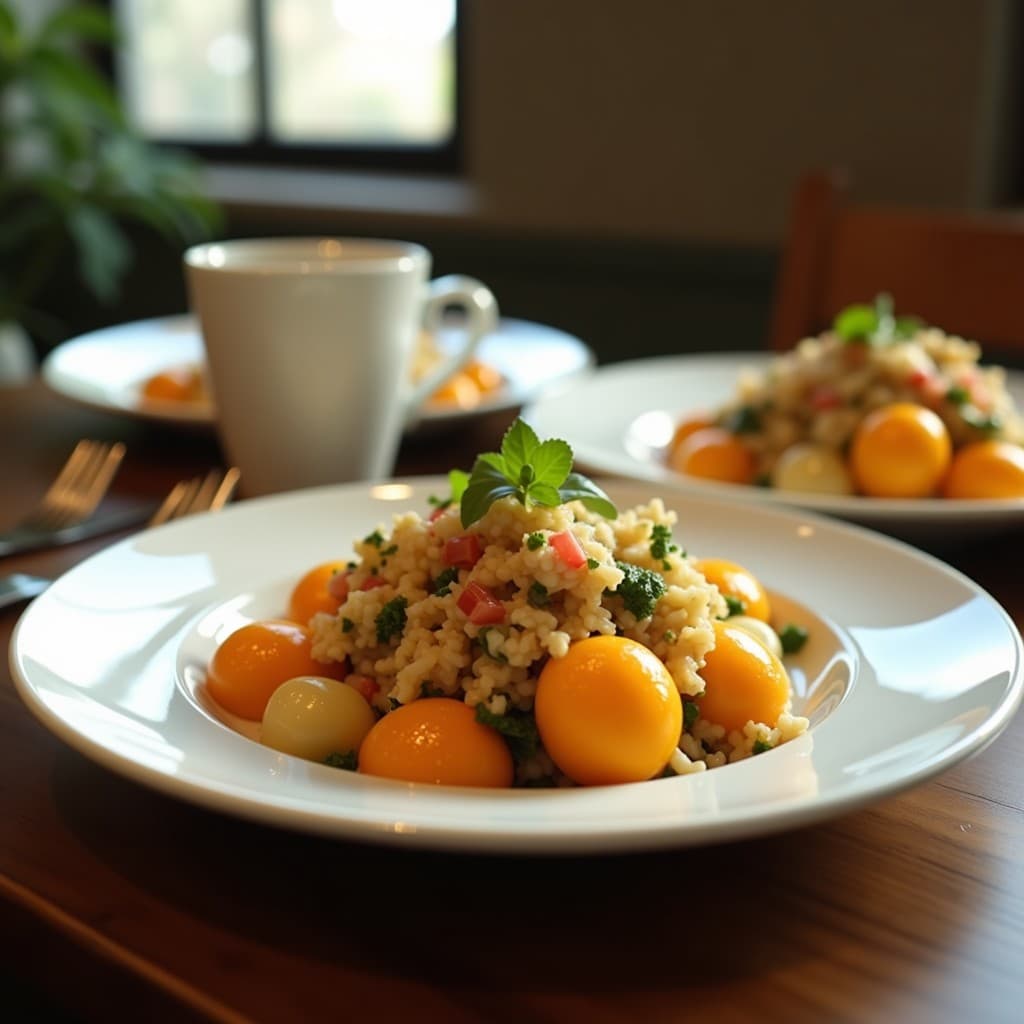 Ensalada moruna en bol de barro con ventresca desmenuzada, gajos de naranja sanguina, cebolla morada y semillas de sésamo, receta árabe fresca.