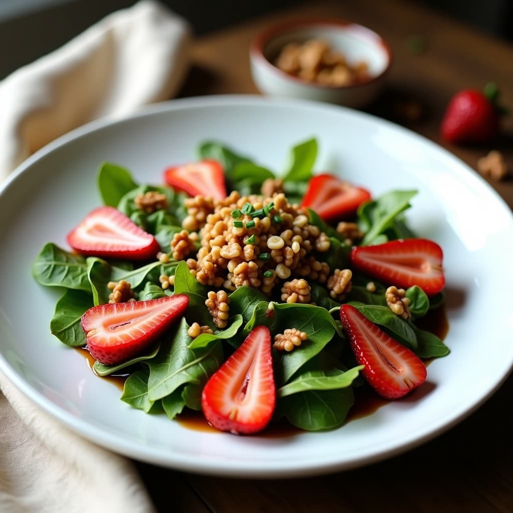 Ensalada de Rúcula con Fresas, Nueces y Vinagreta de Vinagre Balsámico: Receta Elegante y Rápida