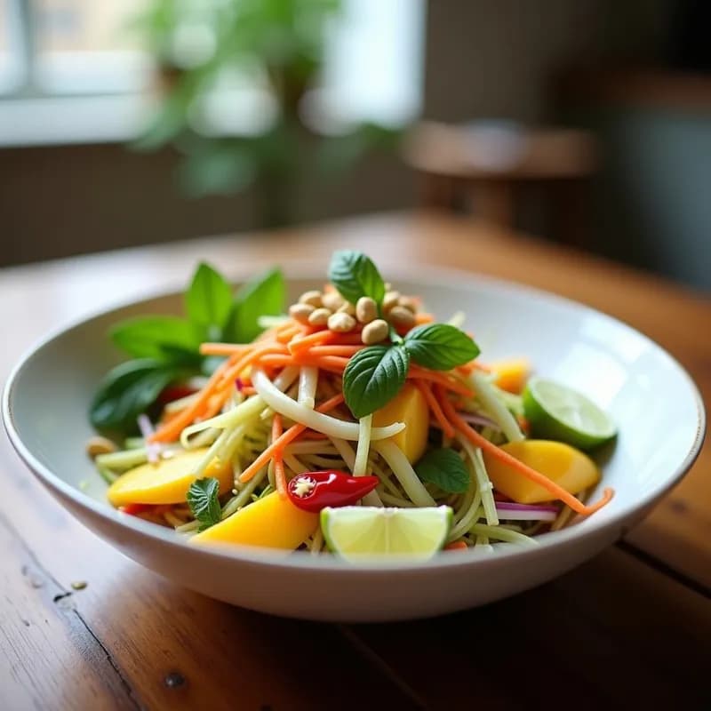 Ensalada Tailandesa de Papa Verde y Mango Encurtido: Receta Exótica sin Cocinar en 15 Minutos