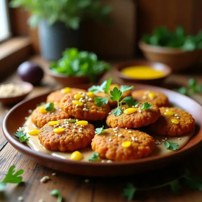 Faltafel de Lentejas Corail con Tahini y Granadilla: Receta Libanesa Vegana y Crujiente