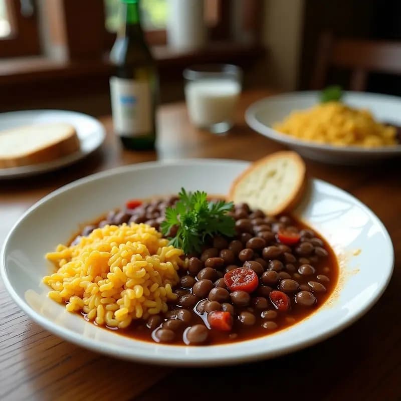 Feijoada Brasilera Vegana: Guiso Negro de Frijoles con Seitán y Farofa de Yuca