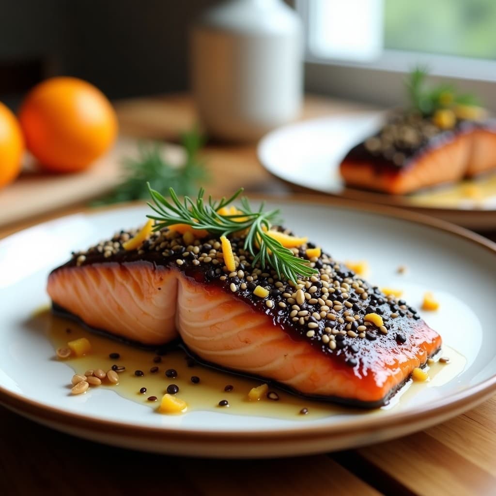 Filete de Salmón al Café y Miel con Costra de Semillas: Receta Keto en Airfryer con Toque Nórdico