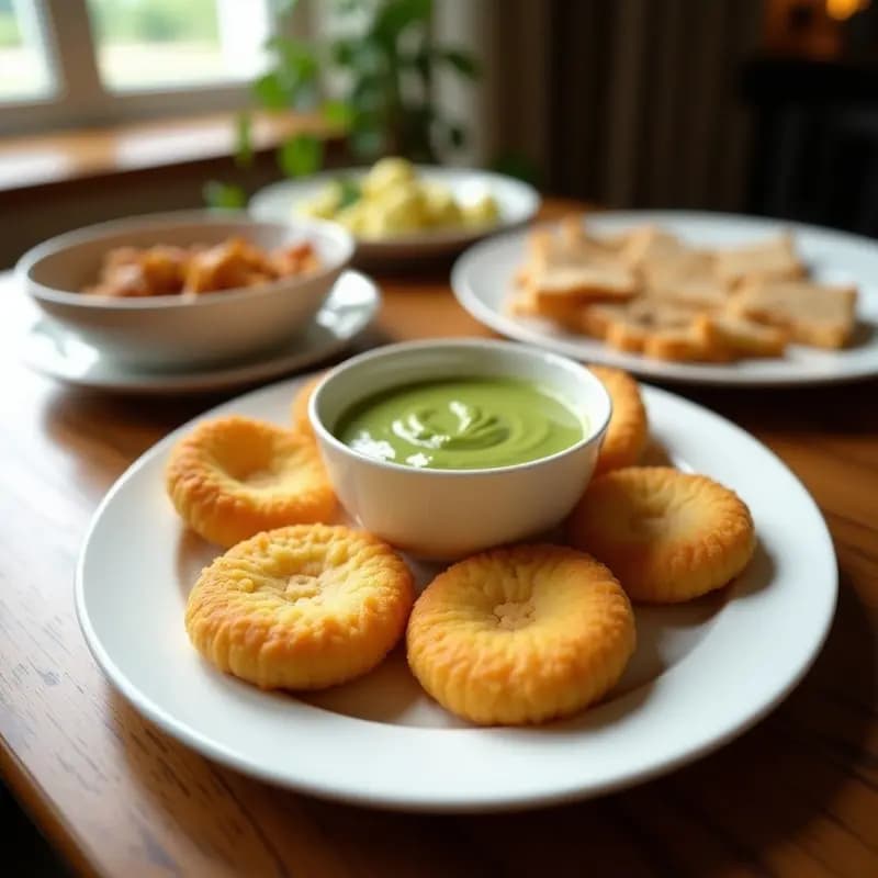 Bandeja de galletas doradas de harina de arroz y puré de aguacate, snack sin gluten para niños, con textura crujiente y trocitos de pasas visibles, sobre fondo rústico de madera.