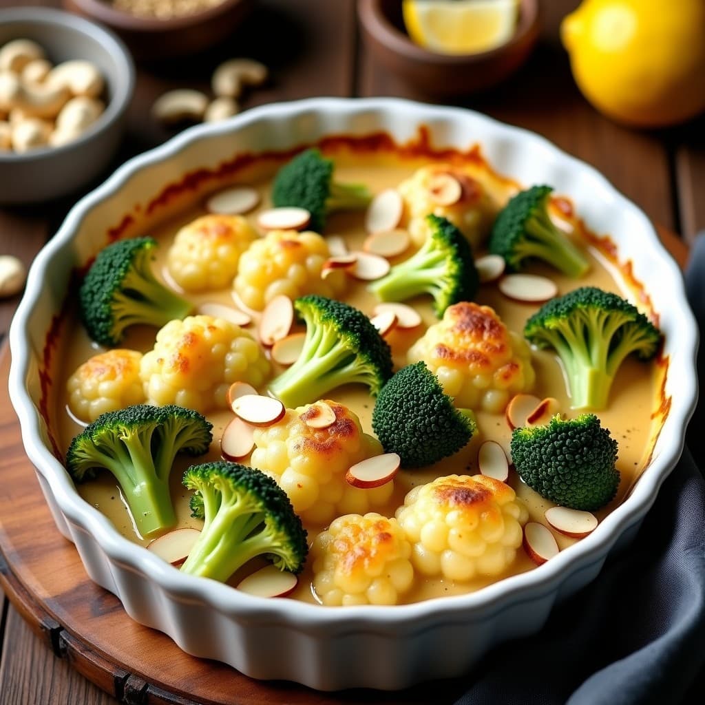 Gratinado de Coliflor y Brócoli con Queso de Anacardos: Receta Keto en Airfryer sin Lácteos