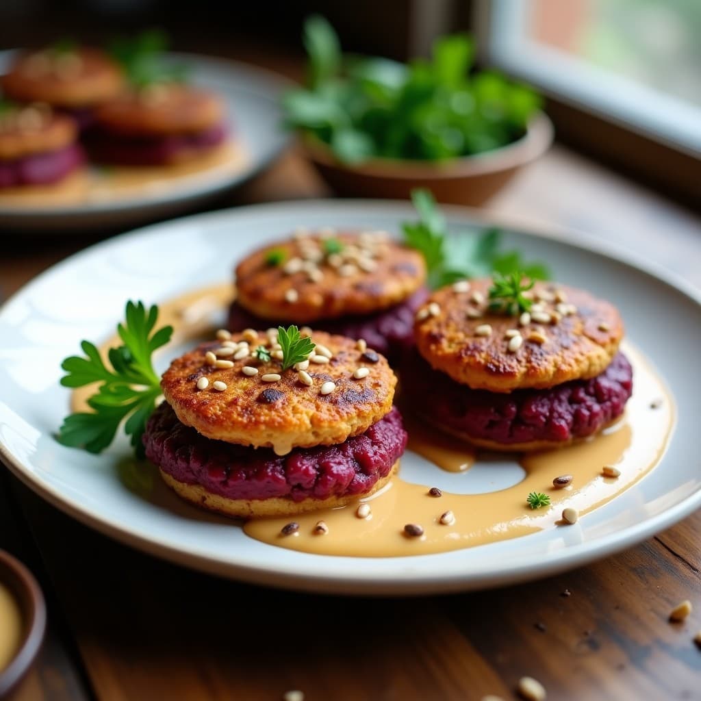 Hamburguesas de Lentejas y Remolacha con Salsa de Tahini: Receta Vegana en Olla Exprés