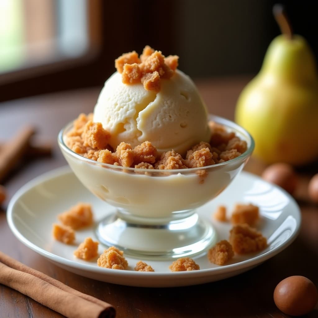 Helado de Pera y Canela con Crujiente de Avellanas: Postre Alemán Sin Azúcar y Sin Lácteos