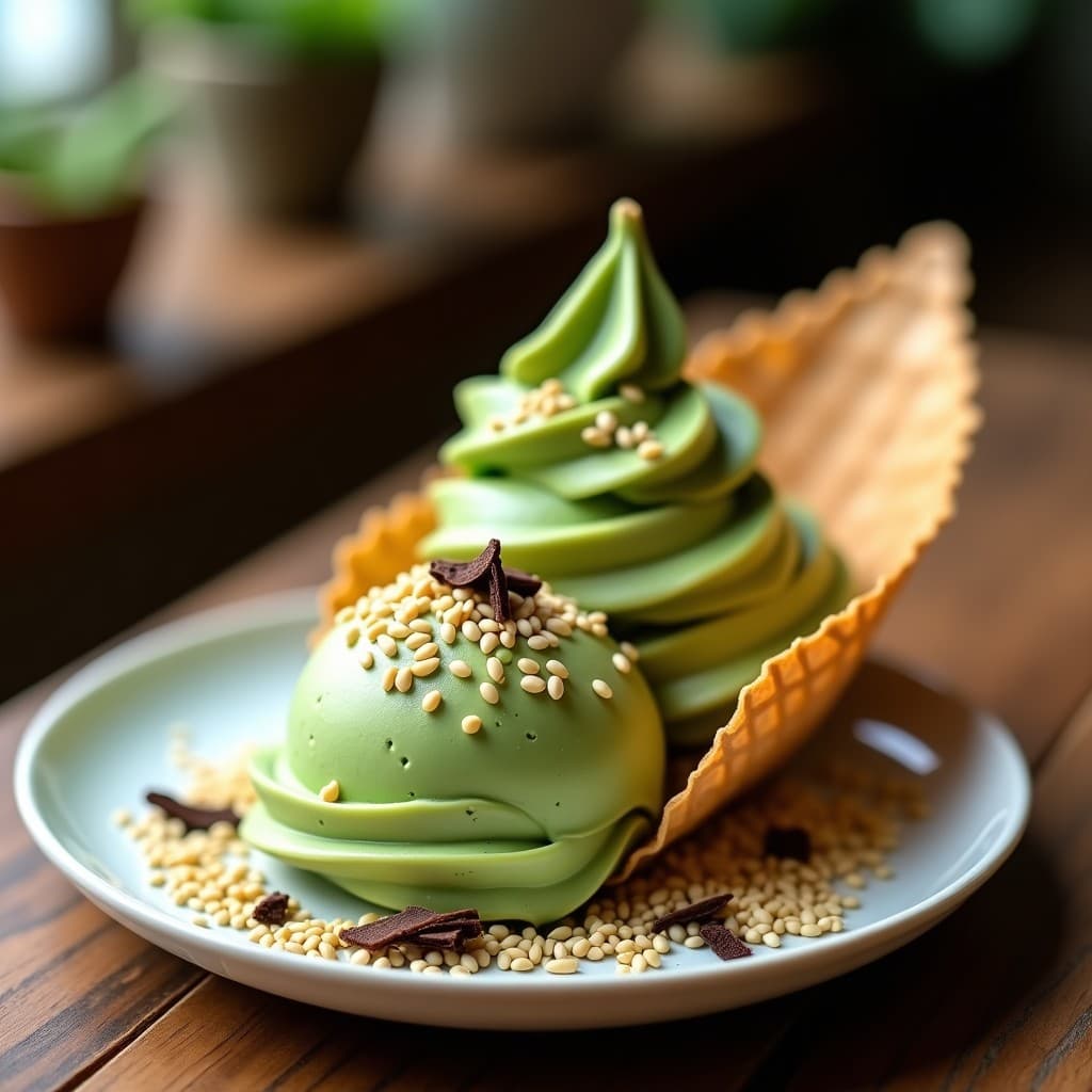 Helado de Té Verde y Semillas de Sésamo: Postre Vegano Sin Lácteos con Textura Cremosa