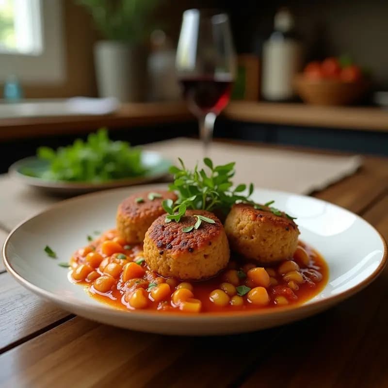 Kibbeh de carne y trigo bulgur dorado al horno, con textura crujiente por fuera y relleno jugoso de carne de cordero y piñones, servido con yogur y menta fresca sobre un plato de cerámica blanca.
