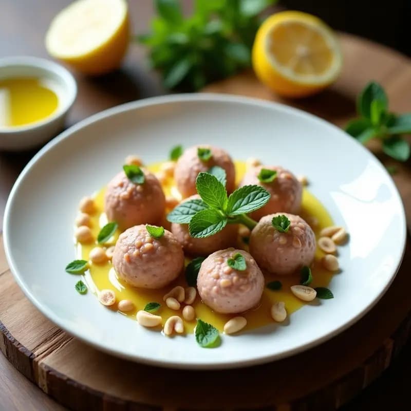 Kibbeh Nahra de Cordero Crudo y Bulgur: Aperitivo Libanés Gourmet con Toque de Menta