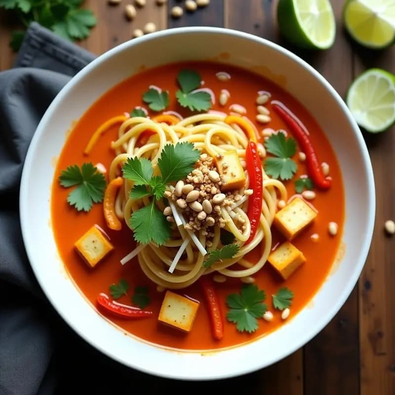 Laksa de Curry Rojo y Calabacín en Espiral: Receta Tailandesa Vegana y Baja en Calorías