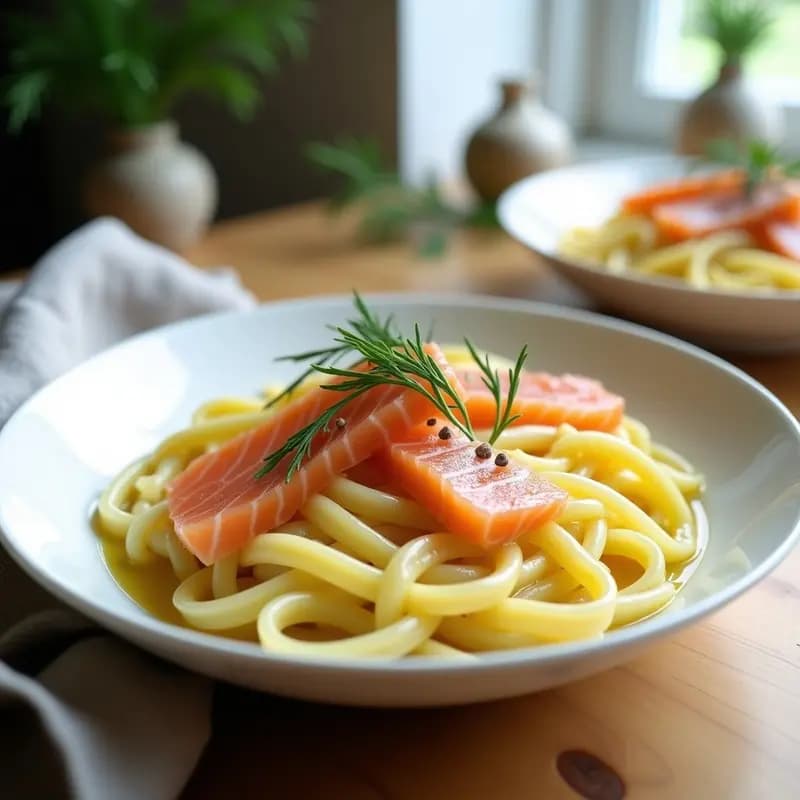 Laksam de Salmón Ahumado y Eneldo: Receta Sueca de Fideos en Crema de Pescado
