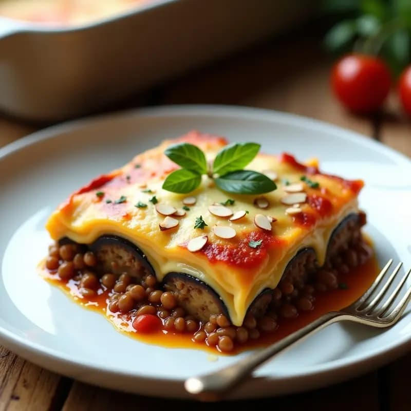 Lasaña de Berenjena y Lentillas con Bechamel de Soja: Receta Griega Vegana