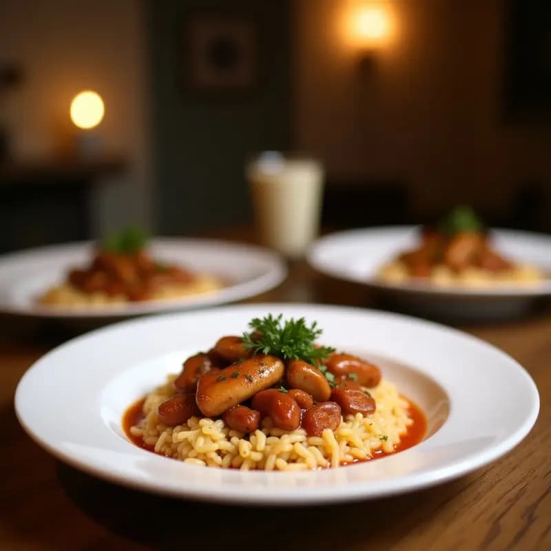 Olla de barro con Lurou de Pollo con Taro y Ñame, guiso antillano espeso con trozos de pollo dorado, taro y ñame en cubos, decorado con cilantro fresco y servido en plato hondo de cerámica rústica.