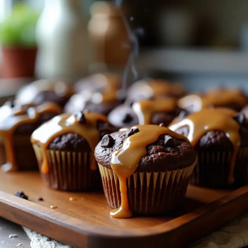 Magdalenas de Chocolate con Chips de Cookies y Glaseado de Caramelo: El Desayuno Soñado