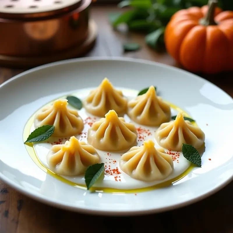 Manti de Calabaza y Queso Ricotta con Yogur y Menta: Empanadas Uzbekas Vegetarianas al Vapor