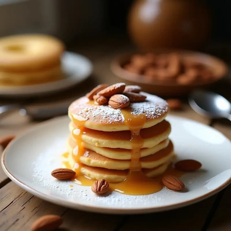 Milhojas de dulce de leche y frutos secos en plato blanco, capas de hojaldre dorado, crema de dulce de leche y almendras tostadas, postre colombiano sin horno.