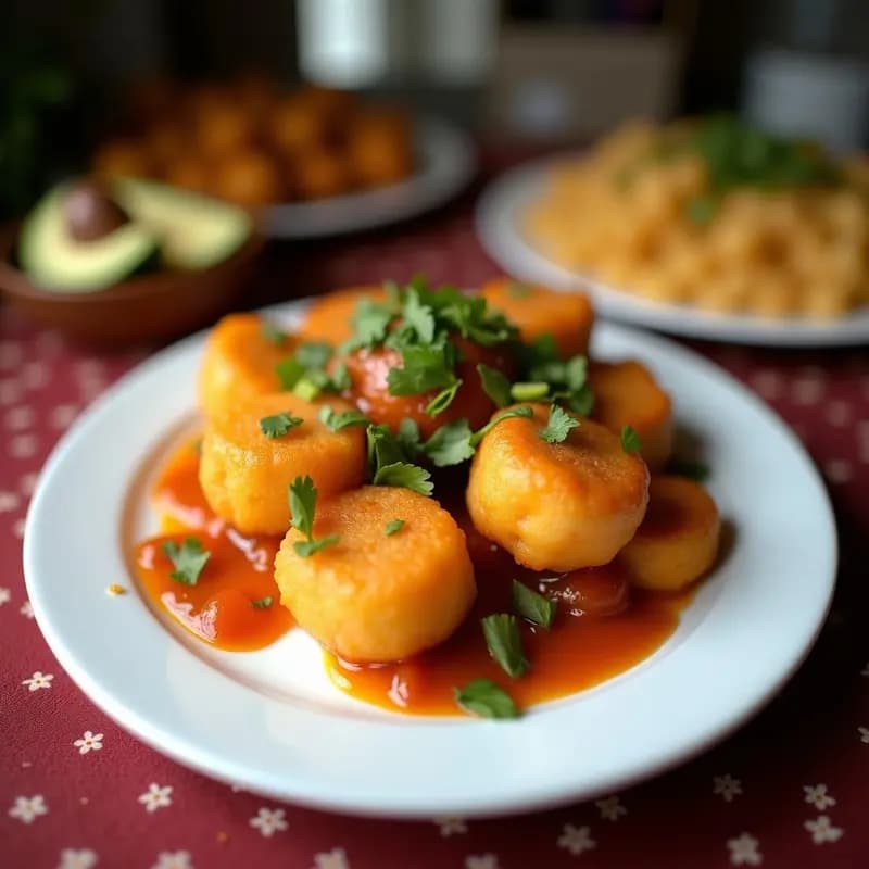 Plato blanco con mojarritas fritas doradas y crujientes, acompañadas de una salsa cremosa de ají amarillo de color amarillo vibrante, decoradas con cilantro fresco y rodajas de limón. Receta peruana crujiente y sin espinas.