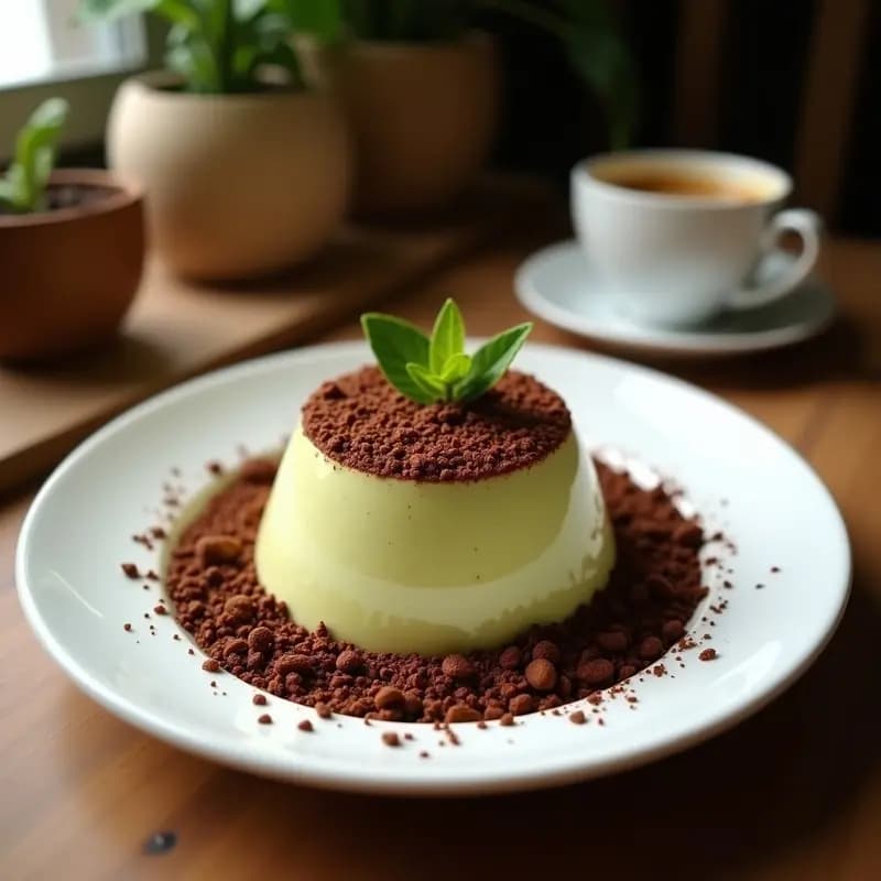 Copas de cristal con mousse de aguacate y cacao coronada con crumble de café dorado, postre colombiano keto cremoso y sin azúcar.
